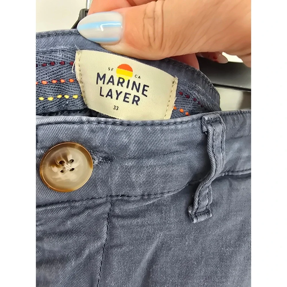 Marine Layer Mens Saturday Shorts Blue Chino Size 33 7 Inch Inseam